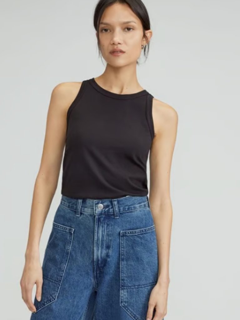 Everlane Organic Cotton Cutaway Tank- Black, Size Small